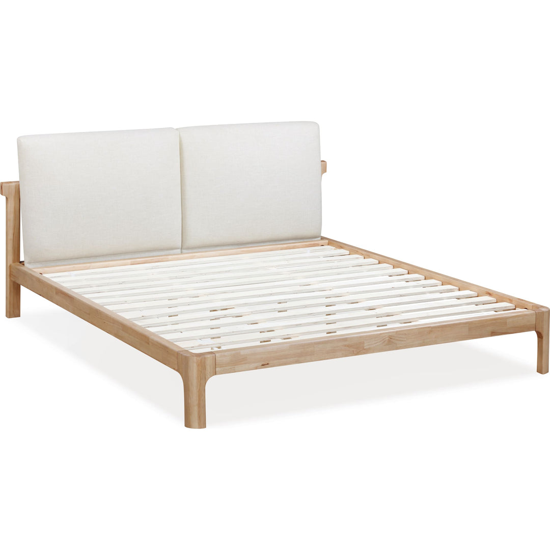 Furano Upholstered Two Cushion Platform Bed — angled view without mattress showing slatted platform support