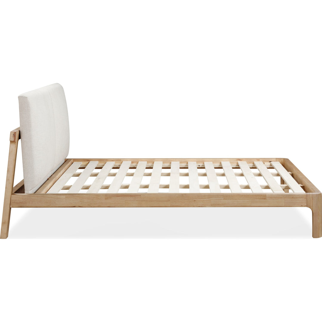 Furano Upholstered Two Cushion Platform Bed — side angle showing slats and low platform frame