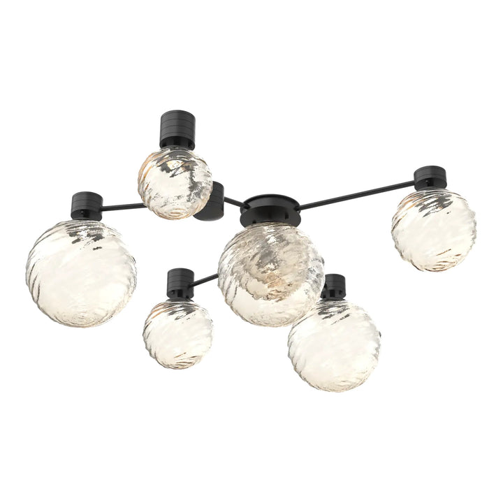 Gaia Hub &amp; Spoke by Hammerton Studio – 6 Light Round in Matte Black with Amber glass