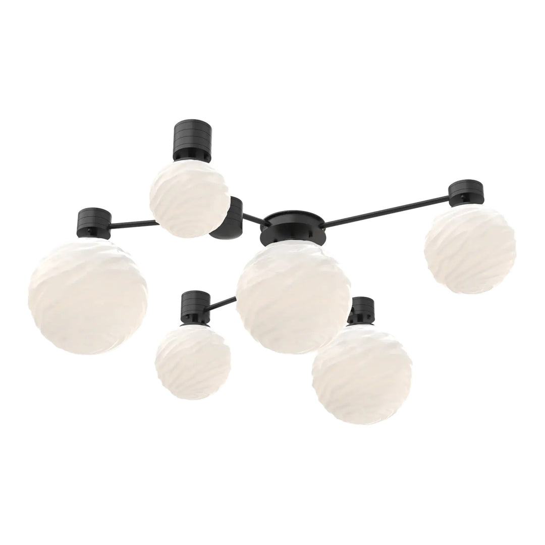 Gaia Hub &amp; Spoke by Hammerton Studio – 6 Light Round in Matte Black with White glass