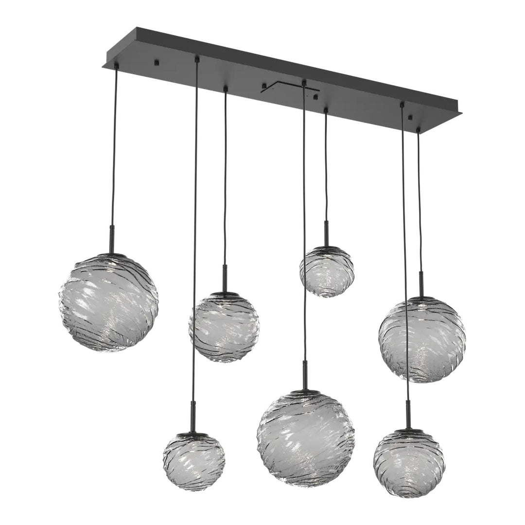 Gaia Linear Pendant Chandelier by Hammerton Studio – 7 Lights in Matte Black with Smoke glass