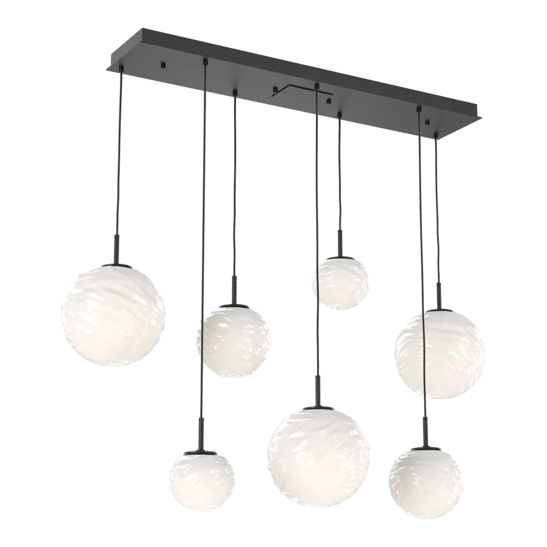 Gaia Linear Pendant Chandelier by Hammerton Studio – 7 Lights in Matte Black with White glass