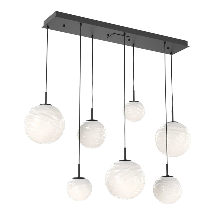 Gaia Linear Pendant Chandelier by Hammerton Studio – 7 Lights in Matte Black with White glass