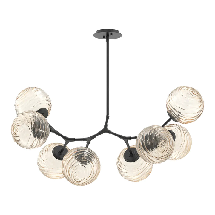 Gaia Modern Branch Chandelier by Hammerton Studio – 8 Lights in Matte Black with Amber glass