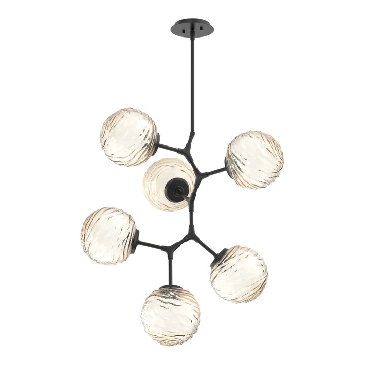 Gaia Modern Vine Chandelier by Hammerton Studio – 6 Lights in Matte Black with Amber glass