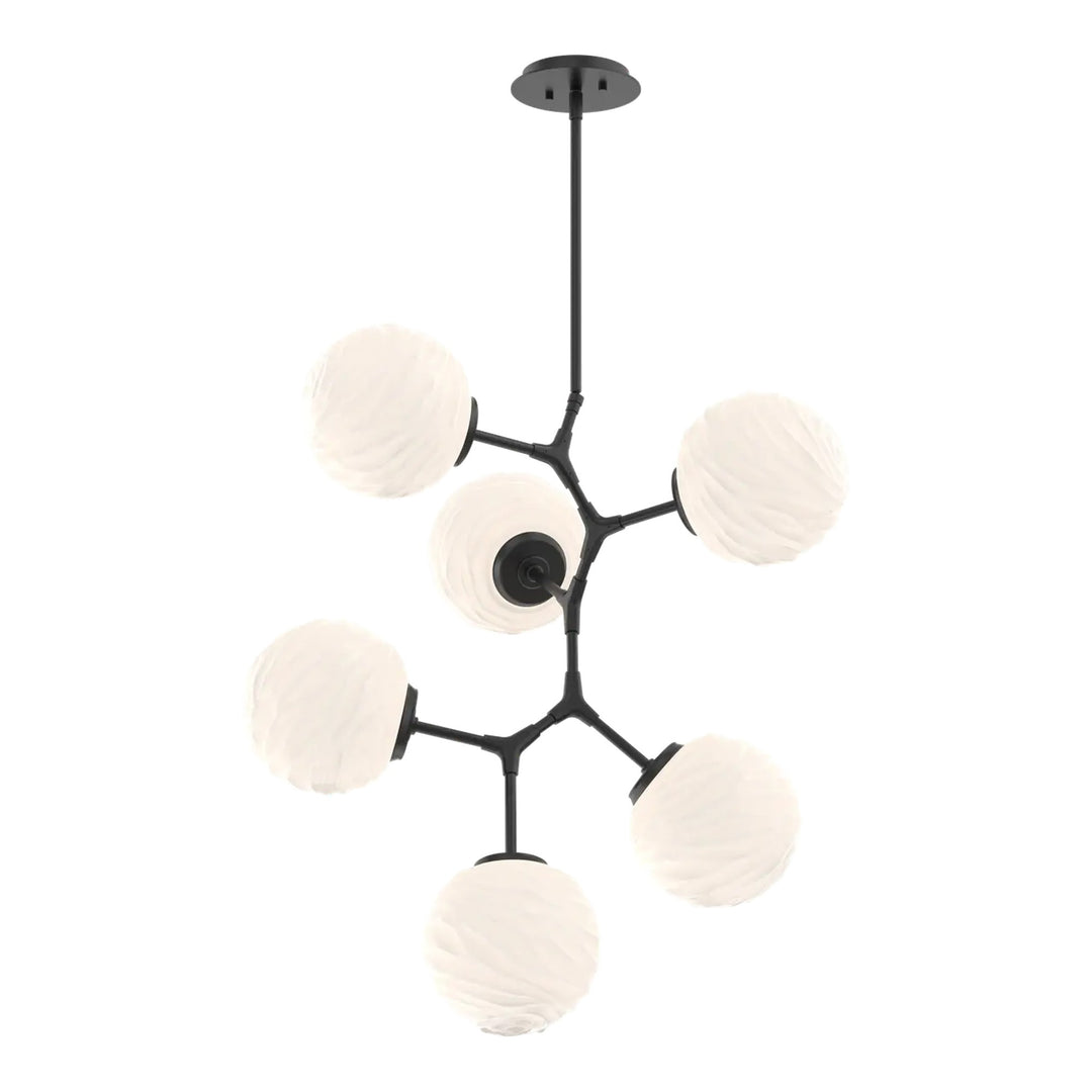 Gaia Modern Vine Chandelier by Hammerton Studio – 6 Lights in Matte Black with White glass