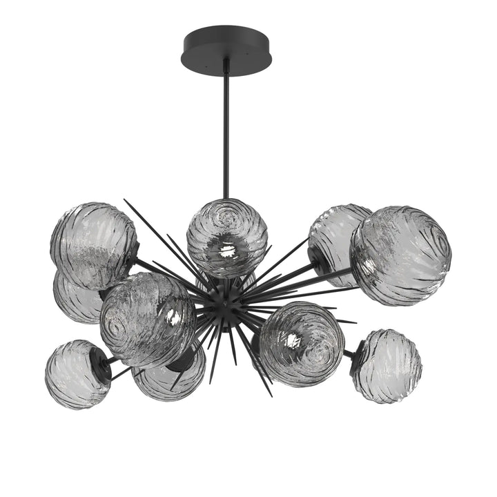 Gaia Oval Starburst Chandelier by Hammerton Studio in Matte Black with Smoke glass