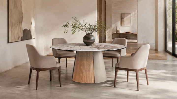 GAIA round dining table in a modern home dining room