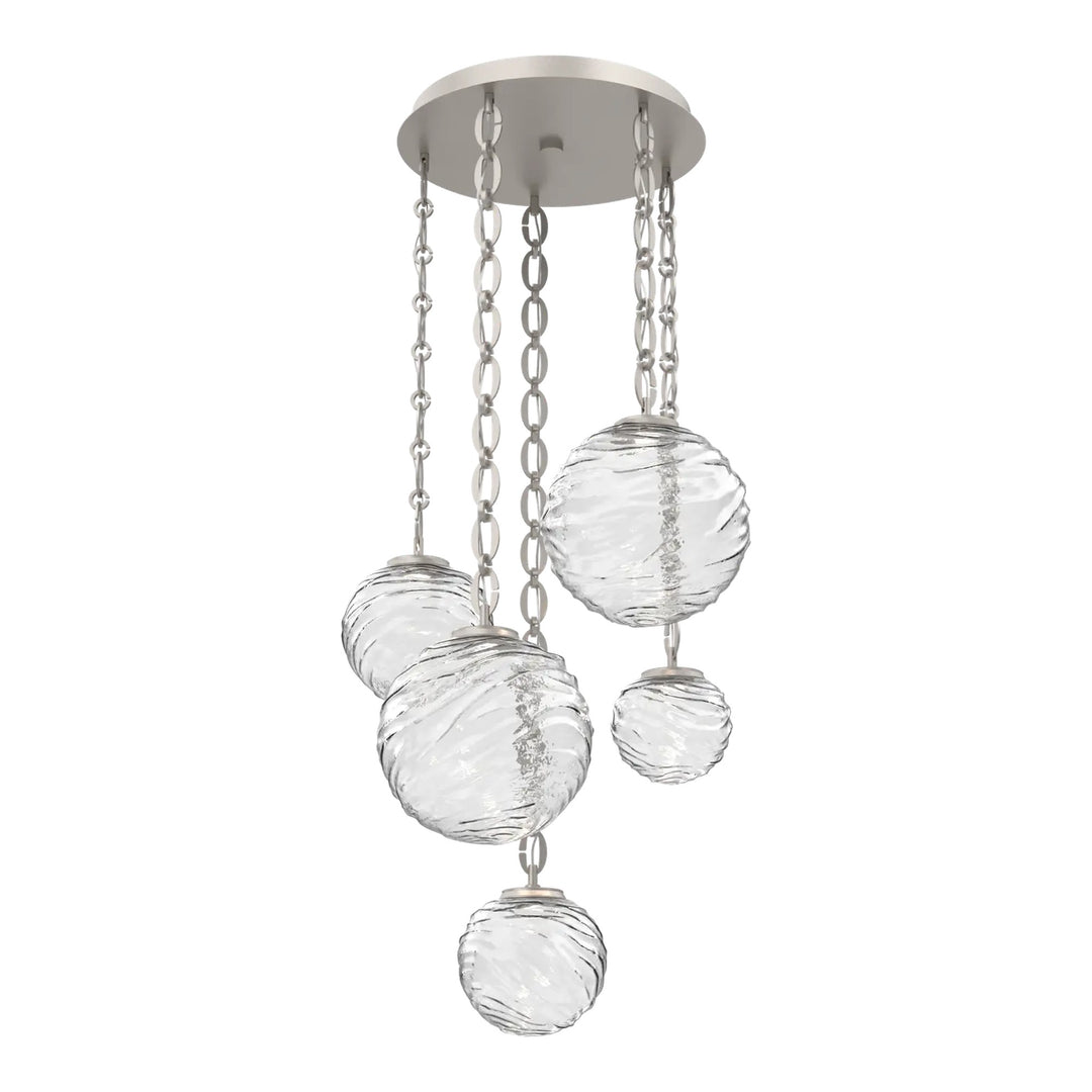 Gaia Round Pendant Chandelier by Hammerton Studio – 5 Lights in Beige Silver on Oval Chain