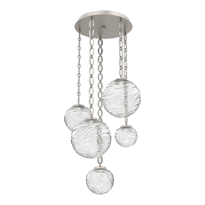 Gaia Round Pendant Chandelier by Hammerton Studio – 5 Lights in Beige Silver on Oval Chain