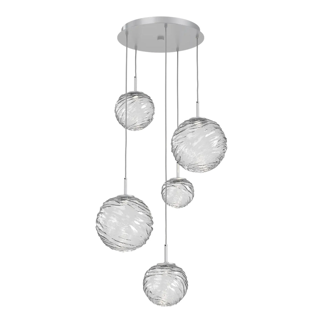 Gaia Round Pendant Chandelier by Hammerton Studio – 5 Lights in Classic Silver on adjustable cord