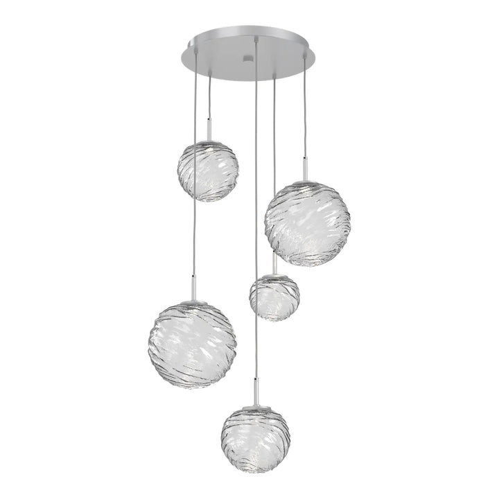 Gaia Round Pendant Chandelier by Hammerton Studio – 5 Lights in Classic Silver on adjustable cord