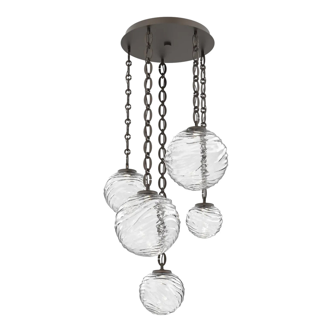 Gaia Round Pendant Chandelier by Hammerton Studio – 5 Lights in Flat Bronze on Oval Chain