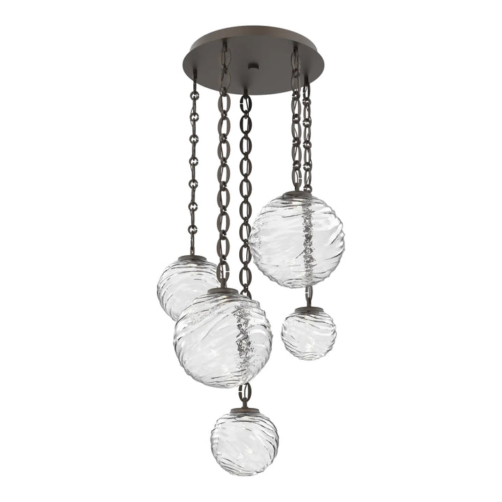 Gaia Round Pendant Chandelier by Hammerton Studio – 5 Lights in Flat Bronze on Oval Chain