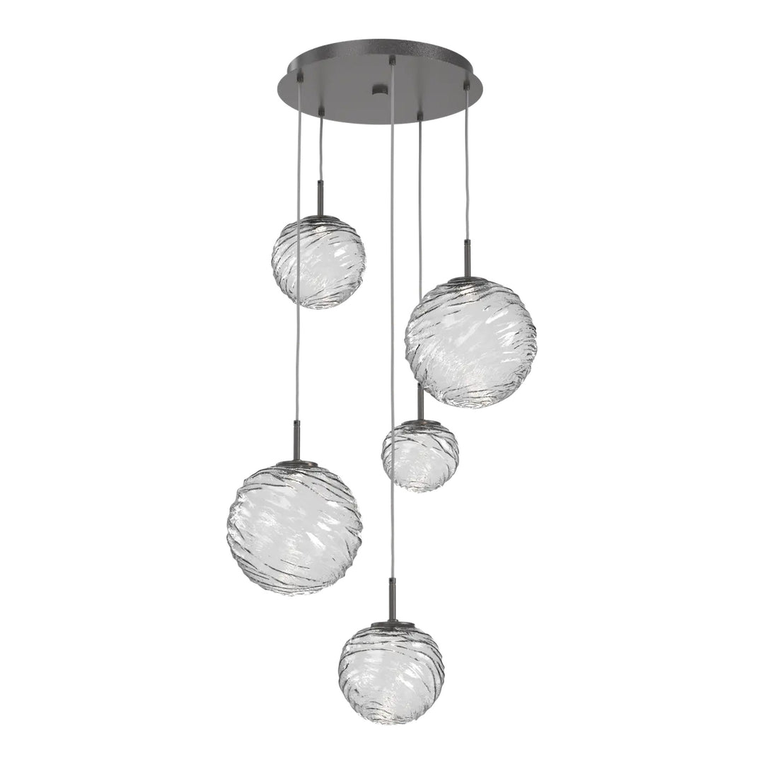 Gaia Round Pendant Chandelier by Hammerton Studio – 5 Lights in Graphite on adjustable cord