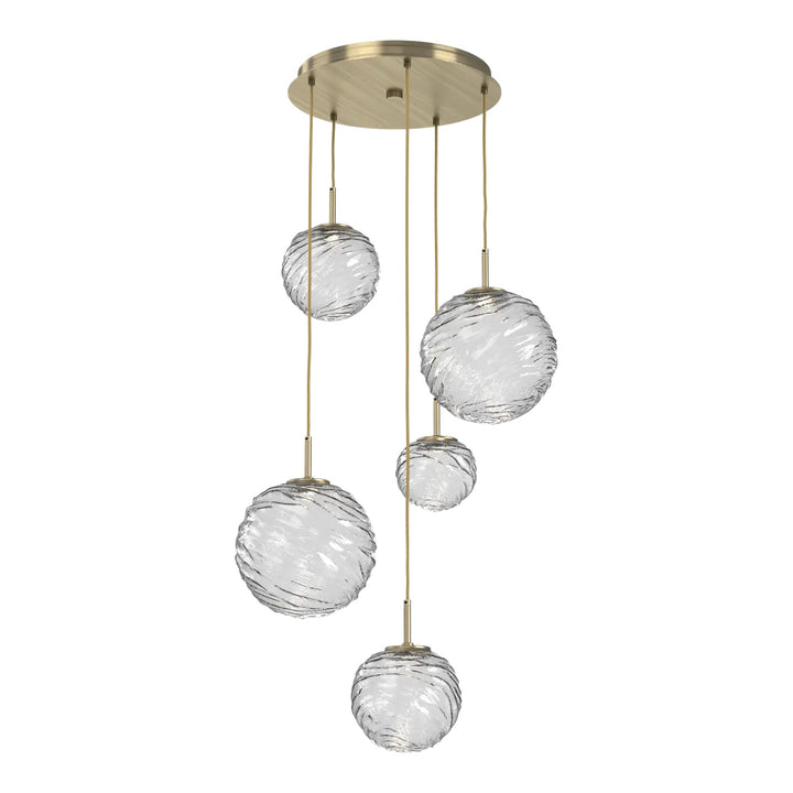 Gaia Round Pendant Chandelier by Hammerton Studio – 5 Lights in Heritage Brass on adjustable cord
