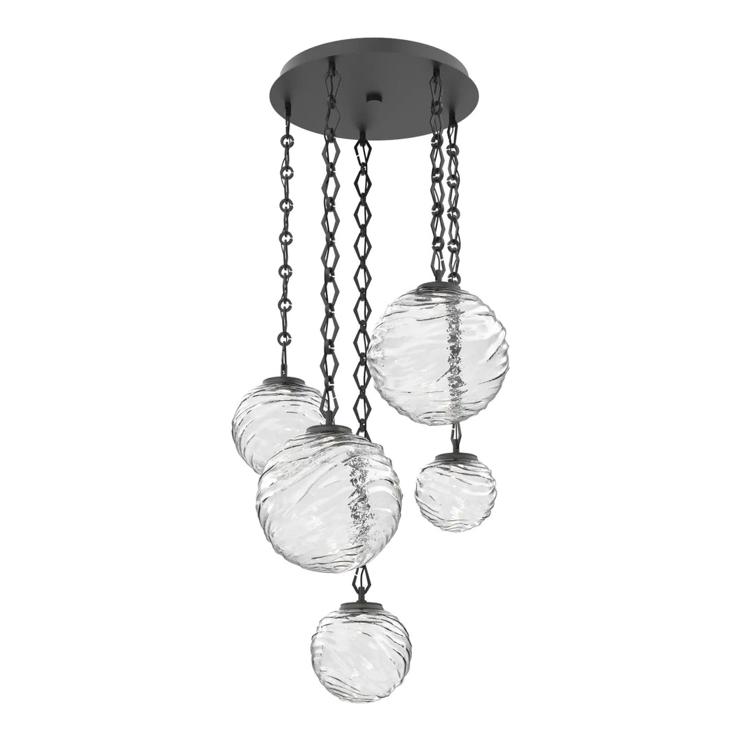 Gaia Round Pendant Chandelier by Hammerton Studio – 5 Lights in Matte Black on Diamond Chain