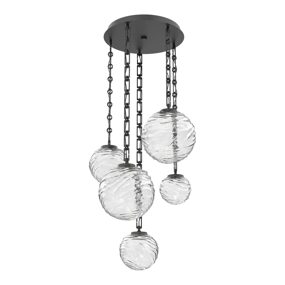 Gaia Round Pendant Chandelier by Hammerton Studio – 5 Lights in Matte Black on Rectangular Chain