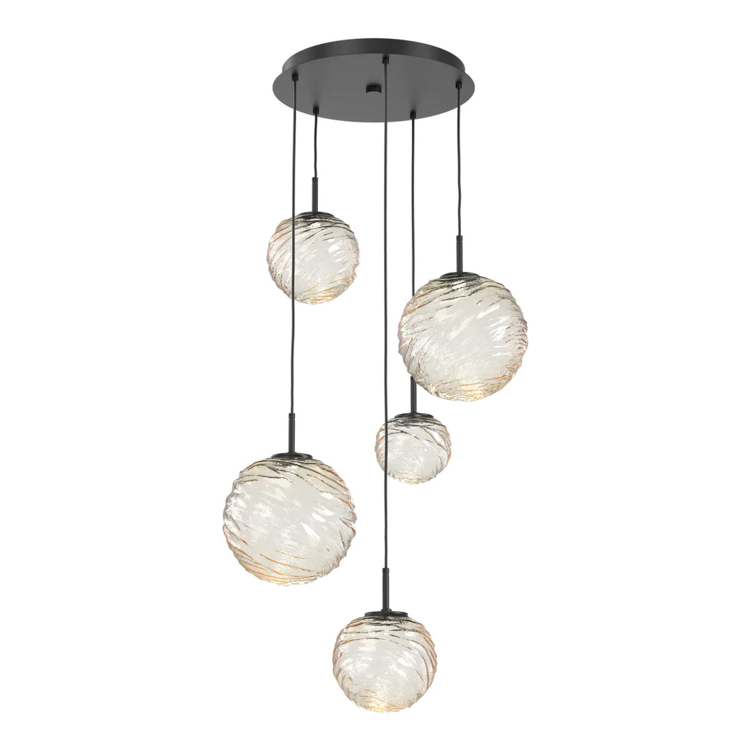 Gaia Round Pendant Chandelier by Hammerton Studio – 5 Lights in Matte Black with Amber glass