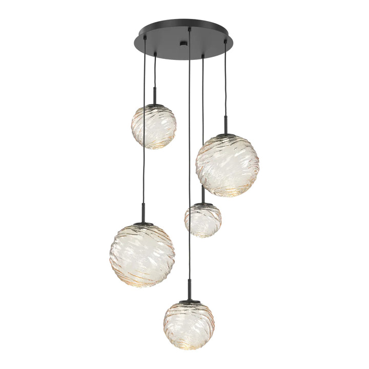 Gaia Round Pendant Chandelier by Hammerton Studio – 5 Lights in Matte Black with Amber glass