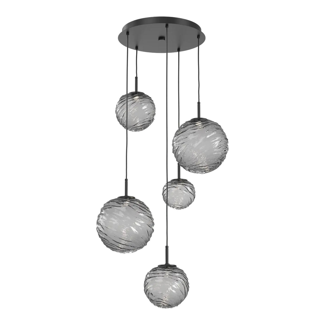 Gaia Round Pendant Chandelier by Hammerton Studio – 5 Lights in Matte Black with Smoke glass