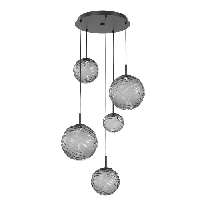 Gaia Round Pendant Chandelier by Hammerton Studio – 5 Lights in Matte Black with Smoke glass