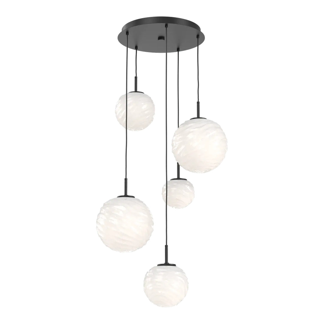 Gaia Round Pendant Chandelier by Hammerton Studio – 5 Lights in Matte Black with White glass