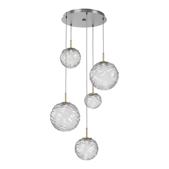 Gaia Round Pendant Chandelier by Hammerton Studio – 5 Lights in Satin Nickel on adjustable cord