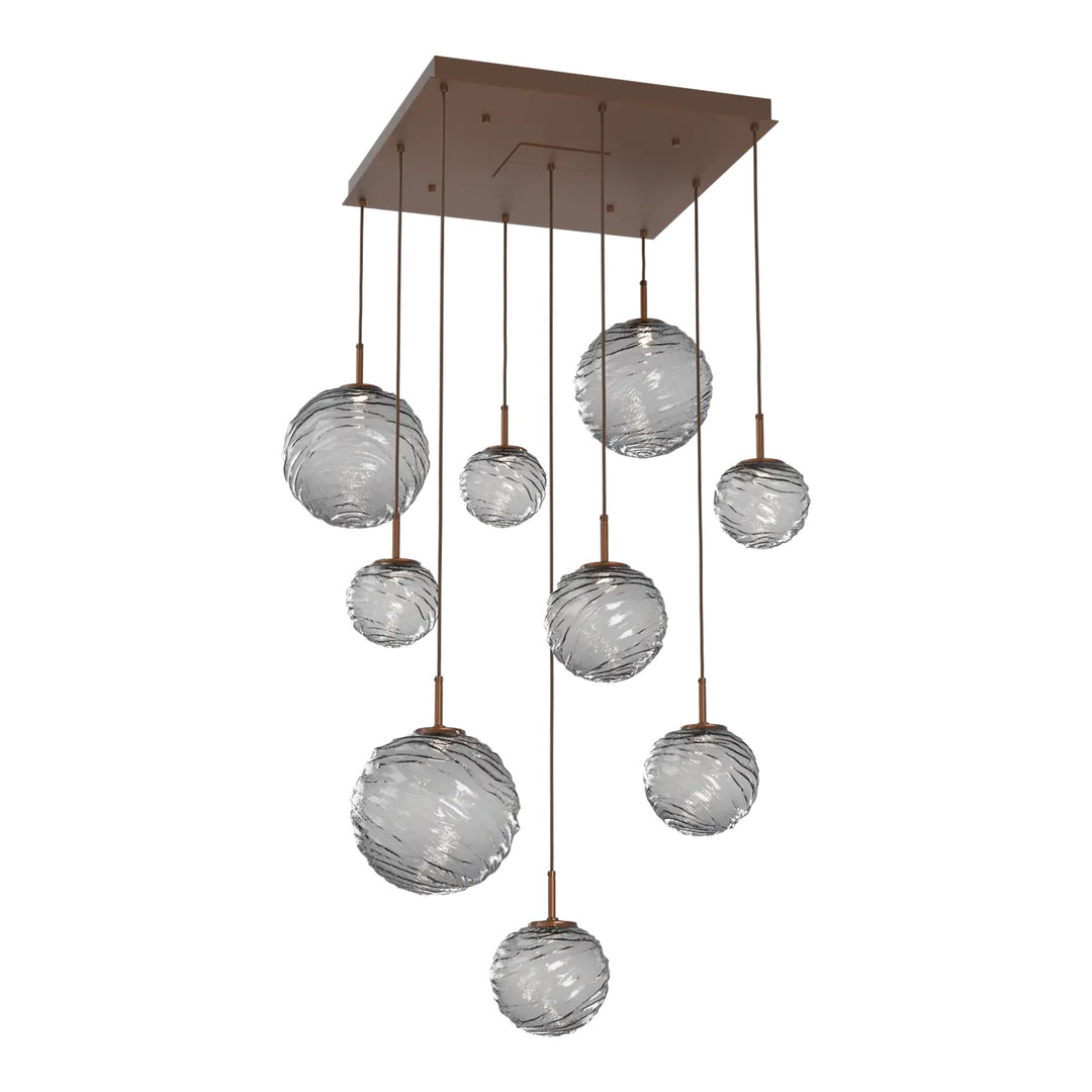 Gaia Square Pendant Chandelier by Hammerton Studio – 9 Lights in Burnished Bronze