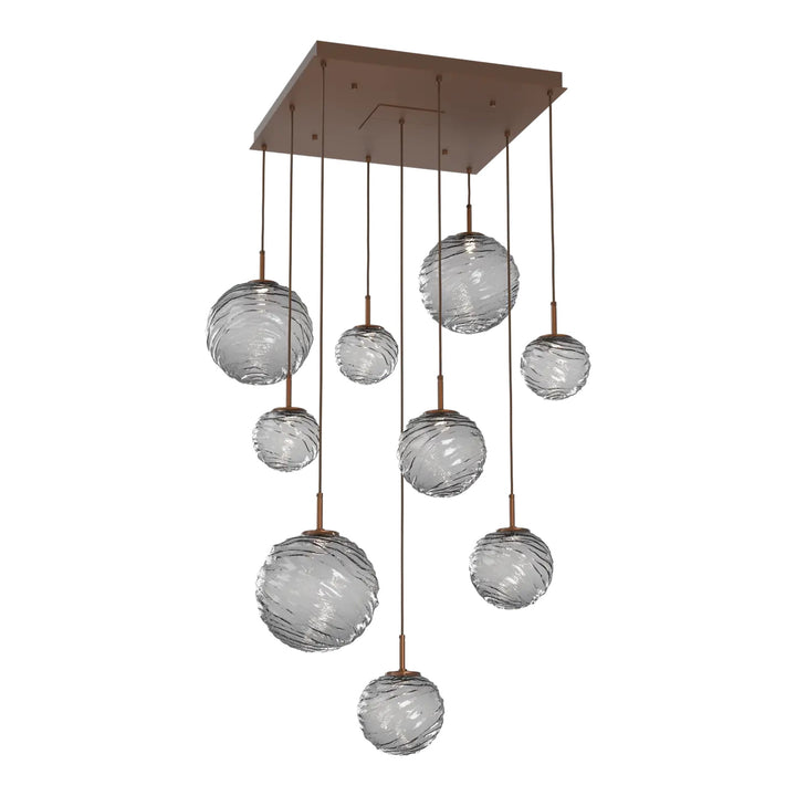 Gaia Square Pendant Chandelier by Hammerton Studio – 9 Lights in Burnished Bronze