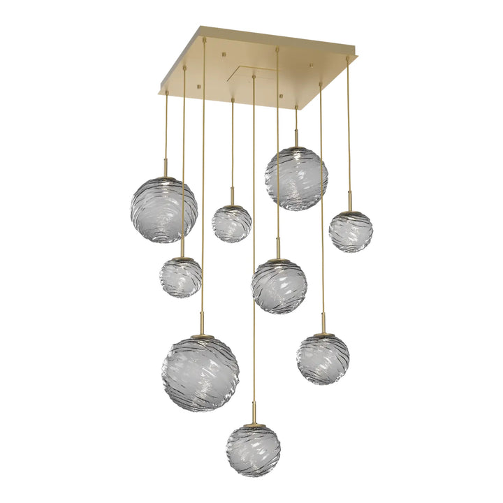 Gaia Square Pendant Chandelier by Hammerton Studio – 9 Lights in Gilded Brass