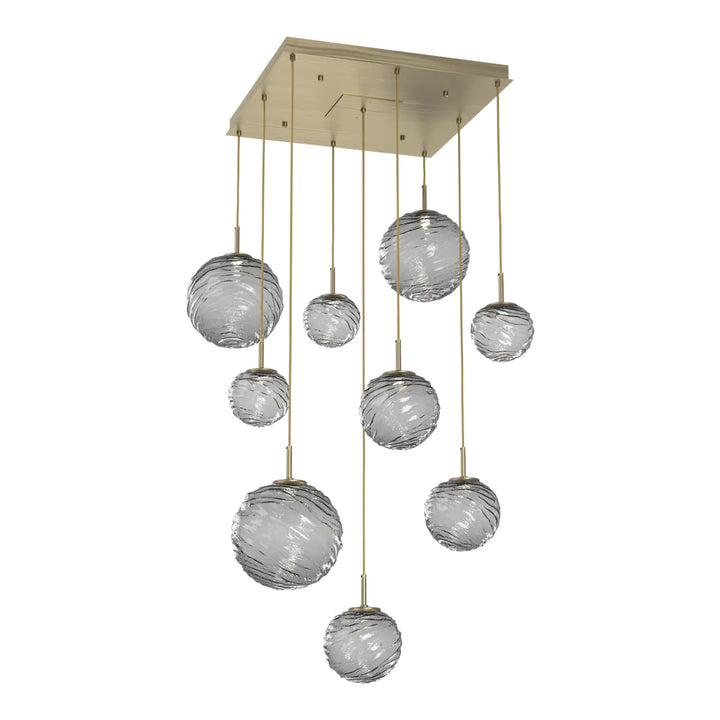 Gaia Square Pendant Chandelier by Hammerton Studio – 9 Lights in Heritage Brass