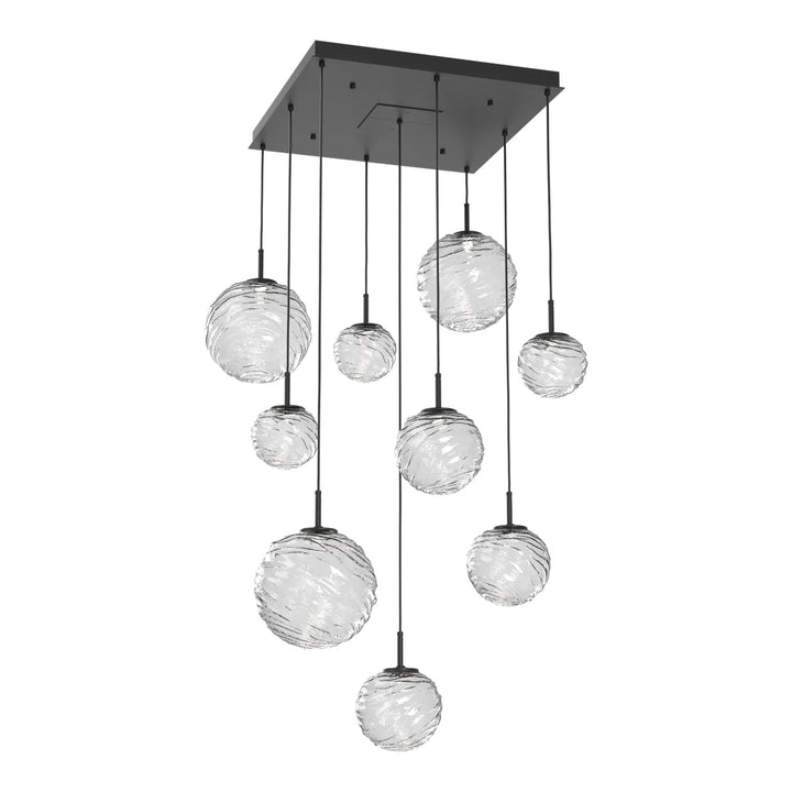 Gaia Square Pendant Chandelier by Hammerton Studio – 9 Lights in Matte Black with Clear glass