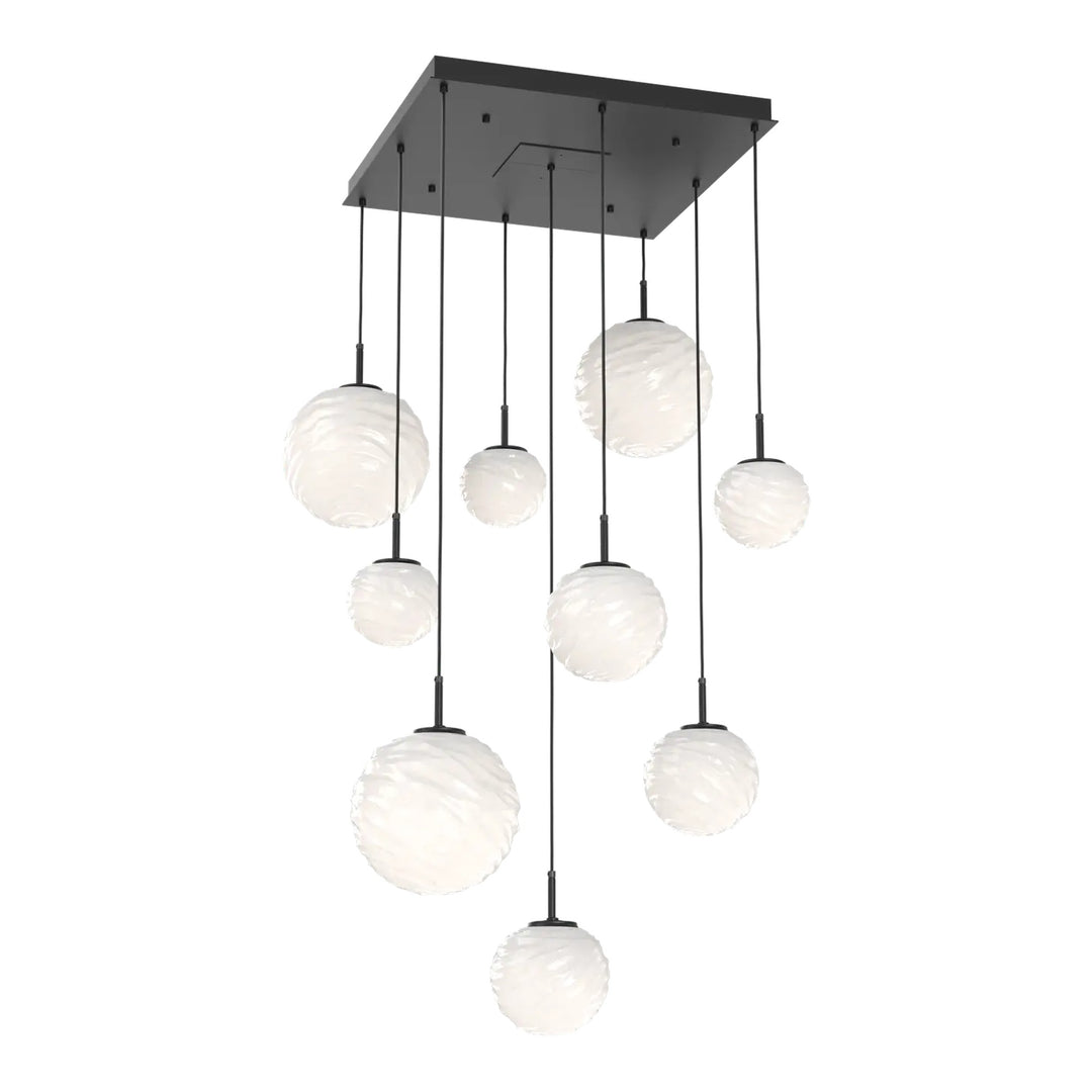 Gaia Square Pendant Chandelier by Hammerton Studio – 9 Lights in Matte Black with White glass
