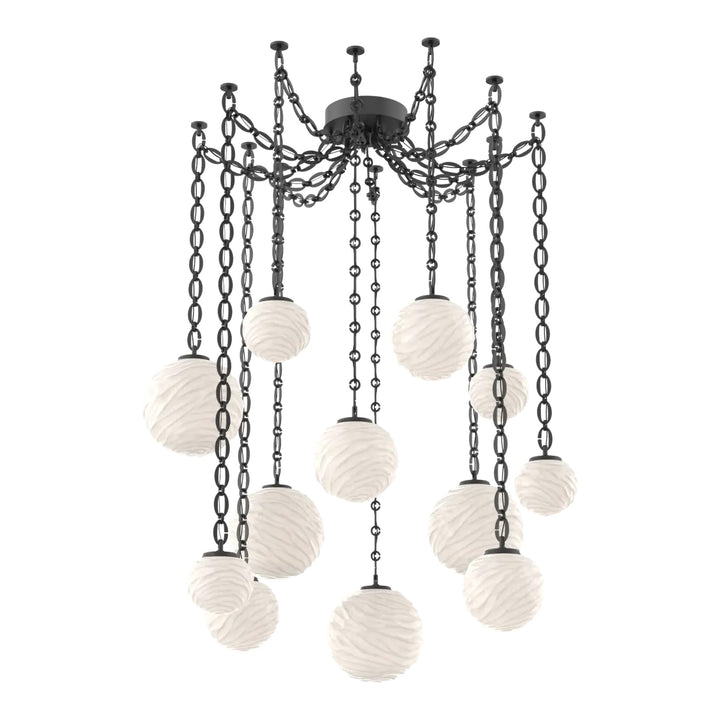 Gaia Swag Chandelier by Hammerton Studio – 12 Lights in Matte Black on Oval Chain