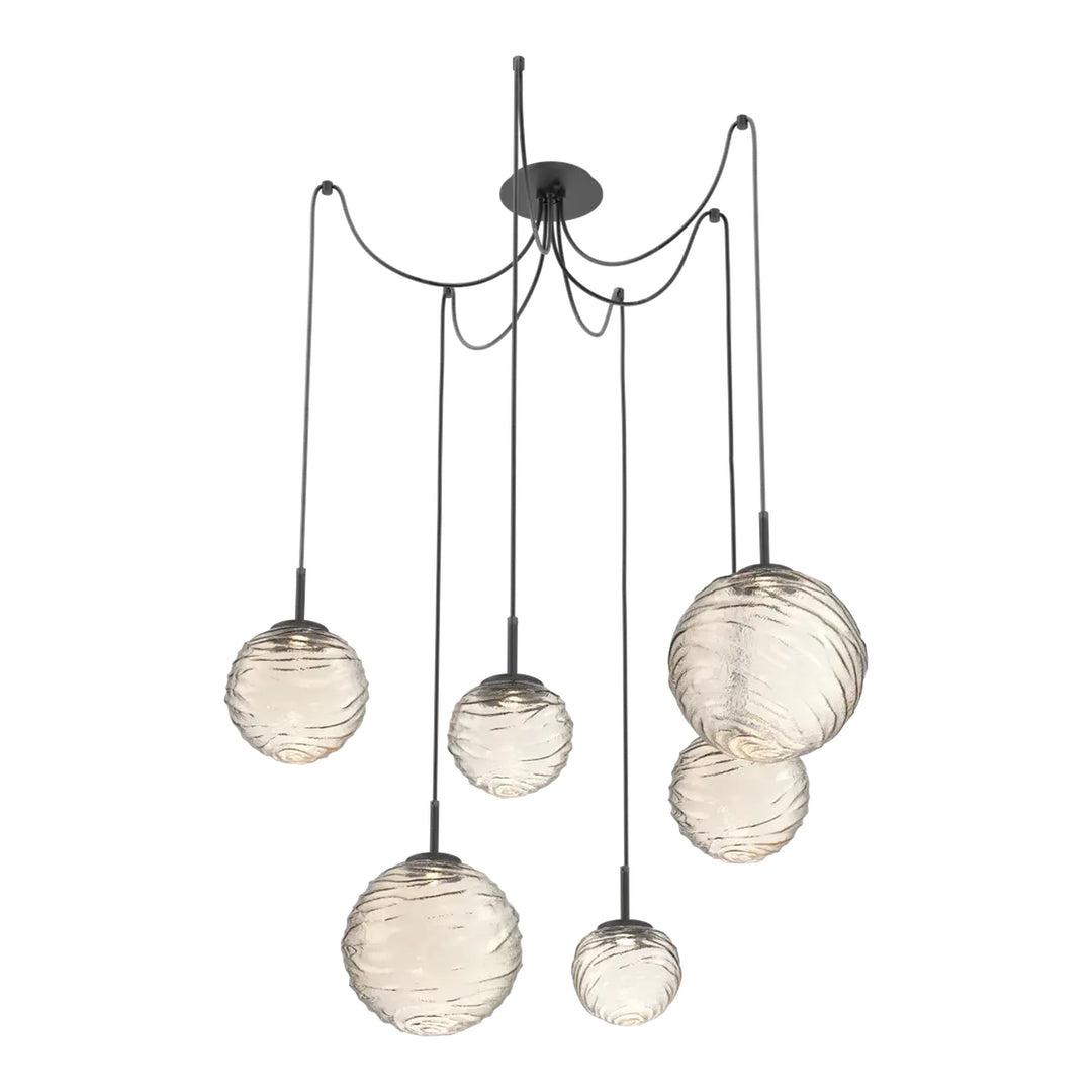 Gaia Swag Chandelier by Hammerton Studio – 6 Lights in Matte Black with Amber glass