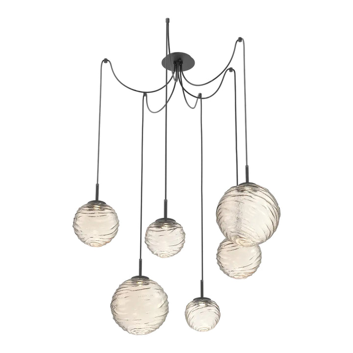 Gaia Swag Chandelier by Hammerton Studio – 6 Lights in Matte Black with Amber glass