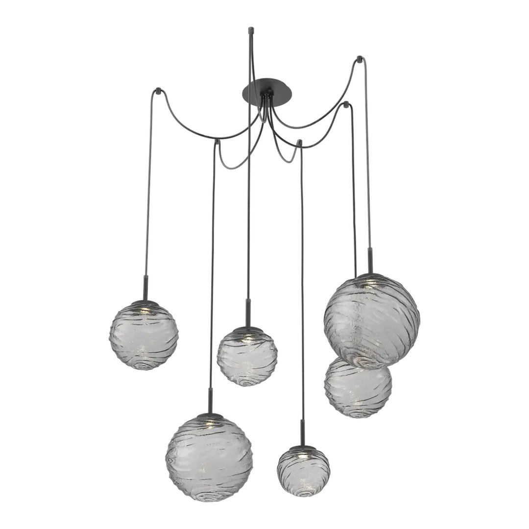 Gaia Swag Chandelier by Hammerton Studio – 6 Lights in Matte Black with Smoke glass