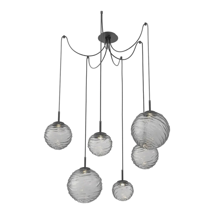 Gaia Swag Chandelier by Hammerton Studio – 6 Lights in Matte Black with Smoke glass