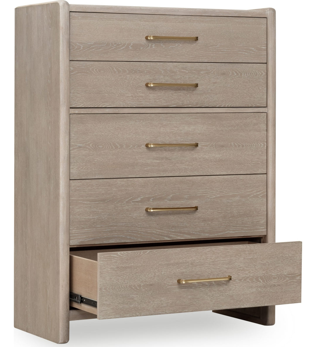 Gardenia Five Drawer Chest in Chai — with drawers open