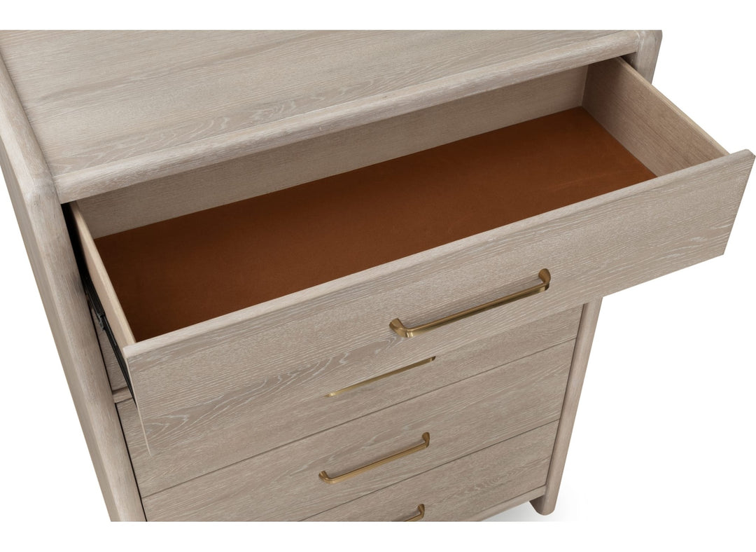Gardenia Five Drawer Chest in Chai — with drawers open