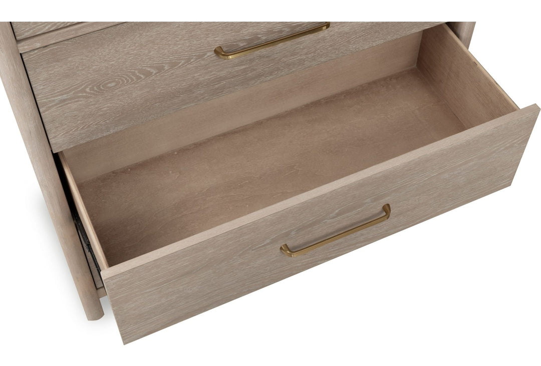 Gardenia Five Drawer Chest in Chai — with drawers open
