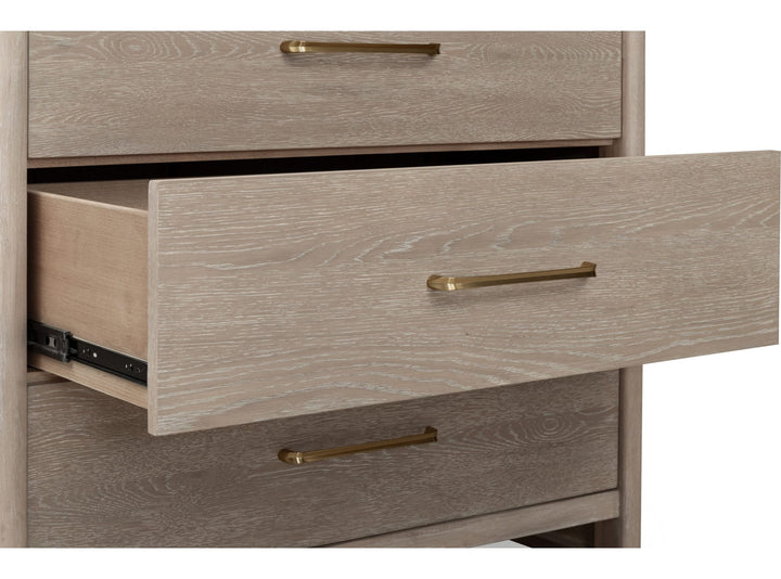 Gardenia Five Drawer Chest in Chai — with drawers open