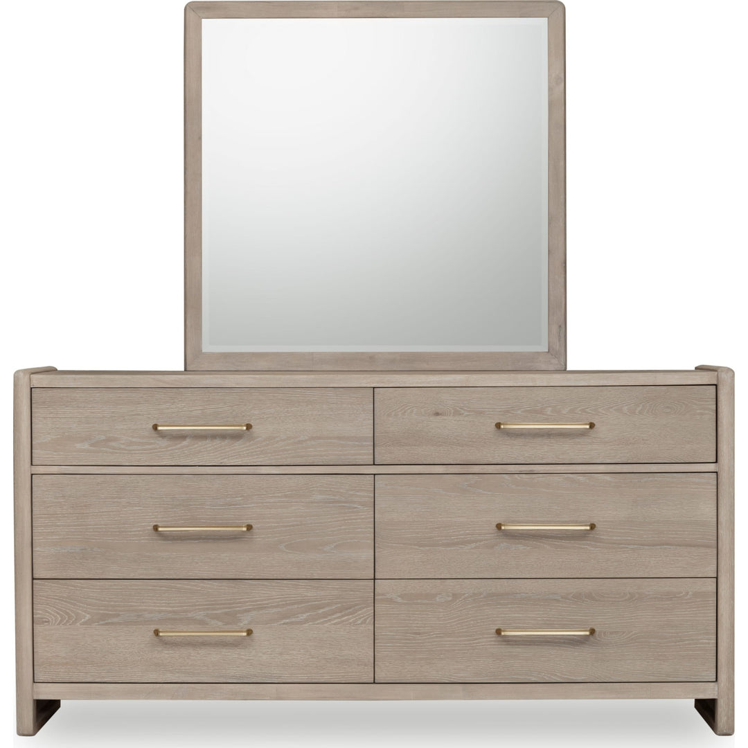 Gardenia Six Drawer Dresser in Chai — on a white background with the matching mirror (sold separately)