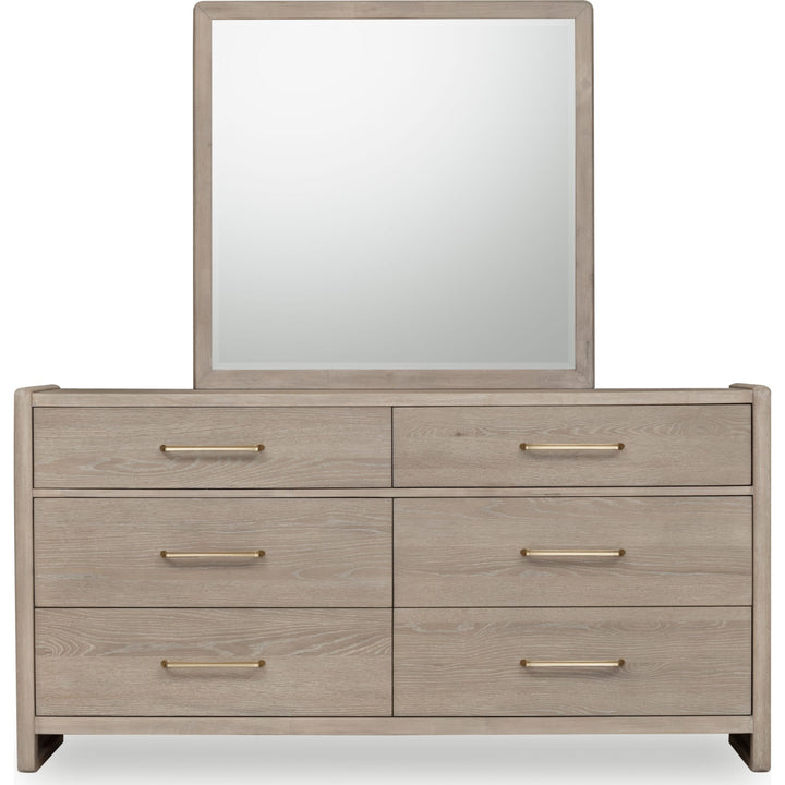 Gardenia Six Drawer Dresser in Chai — on a white background with the matching mirror (sold separately)