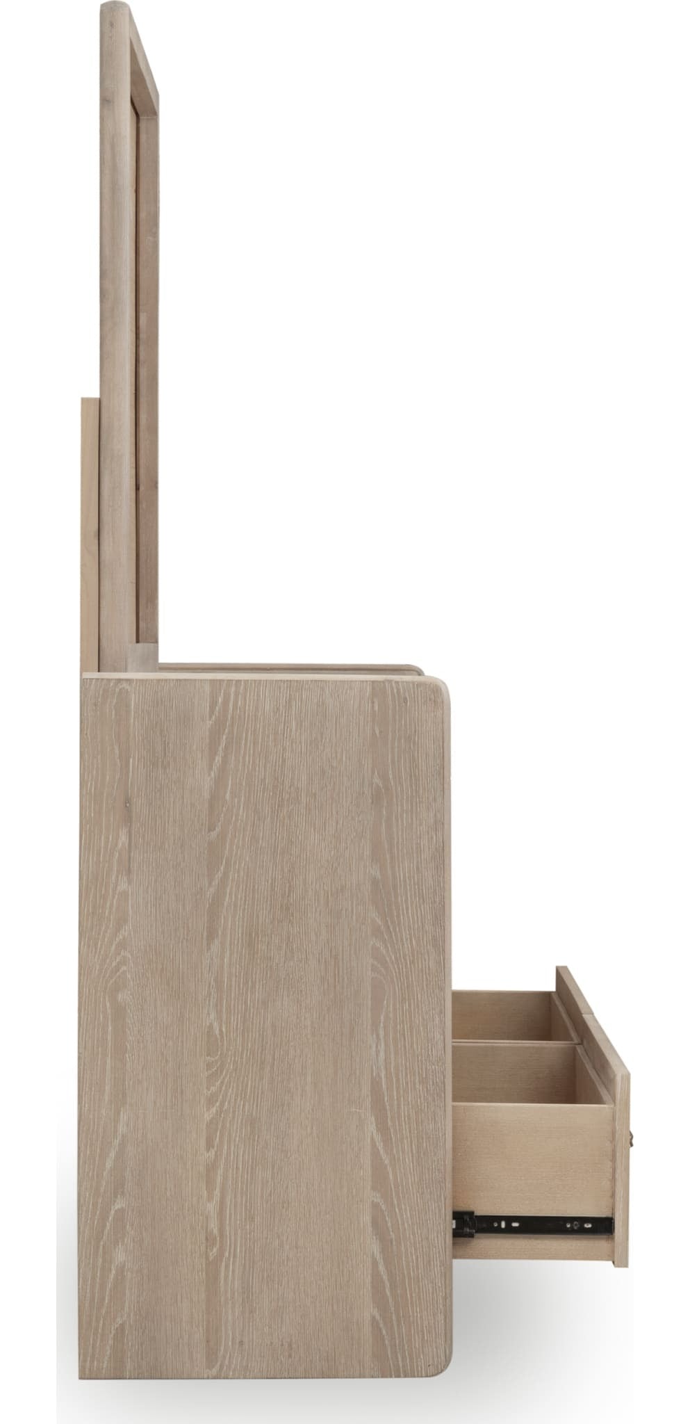 Gardenia Six Drawer Dresser in Chai — side view with the matching mirror (sold separately)