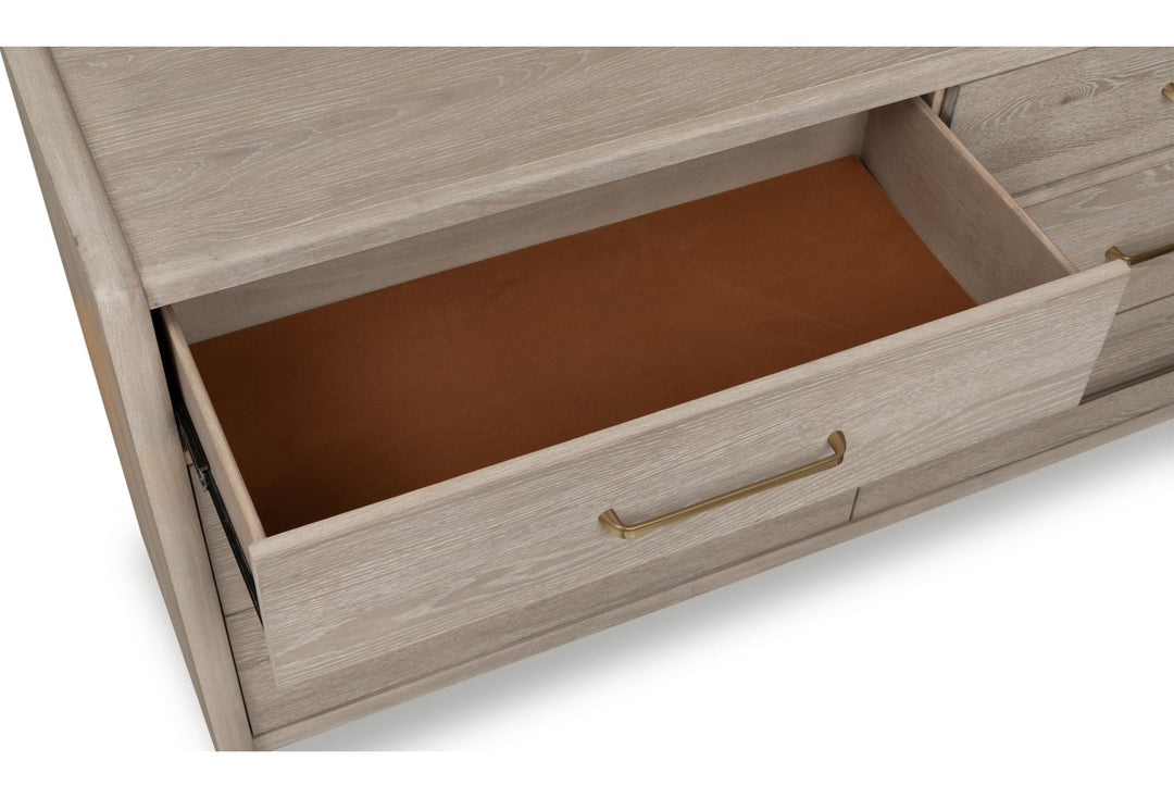Gardenia Six Drawer Dresser in Chai — with drawers open