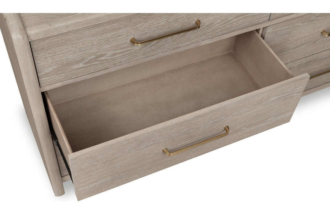 Gardenia Six Drawer Dresser in Chai — with drawers open