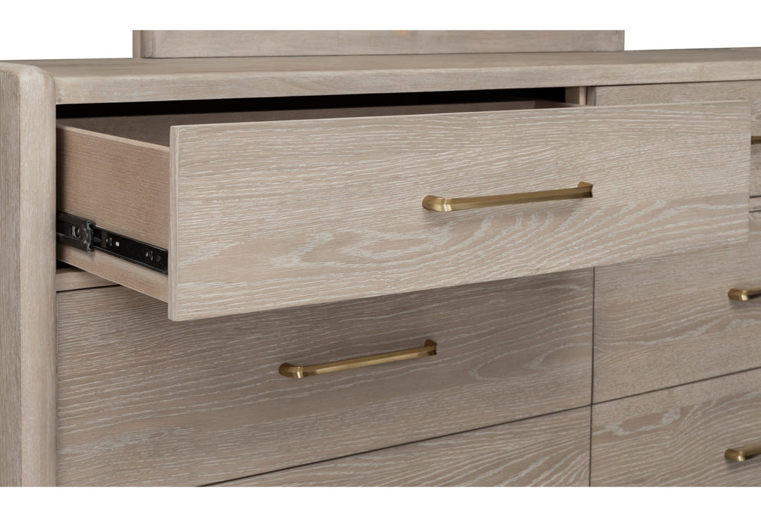 Gardenia Six Drawer Dresser in Chai — with drawers open