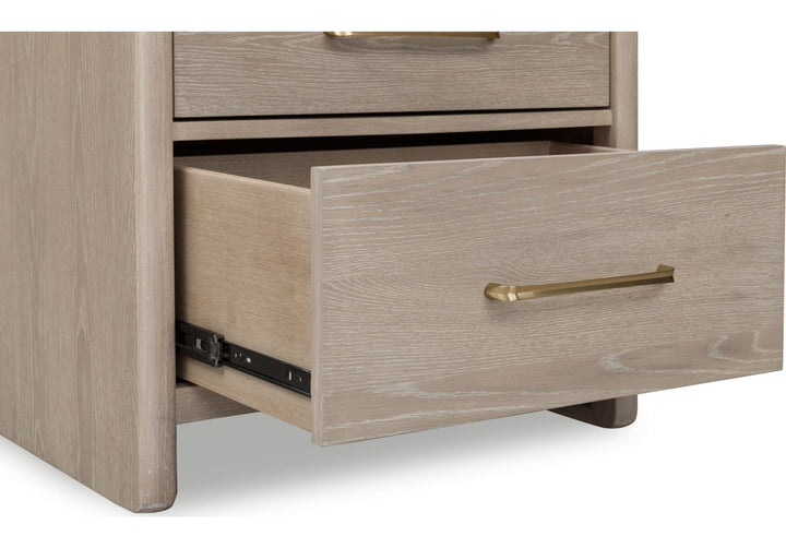 Gardenia Two Drawer Nightstand in Chai — with drawers open